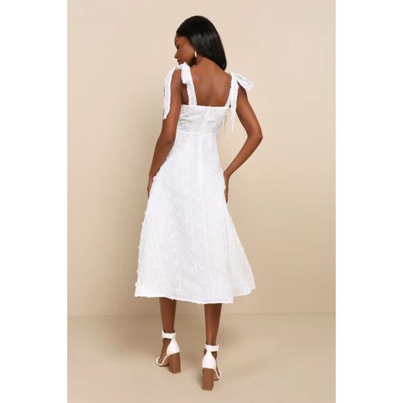 Lulus Glamorous Element White Lurex Tie-Strap Bustier Midi Dress Large Bride NWT - Picture 3 of 13